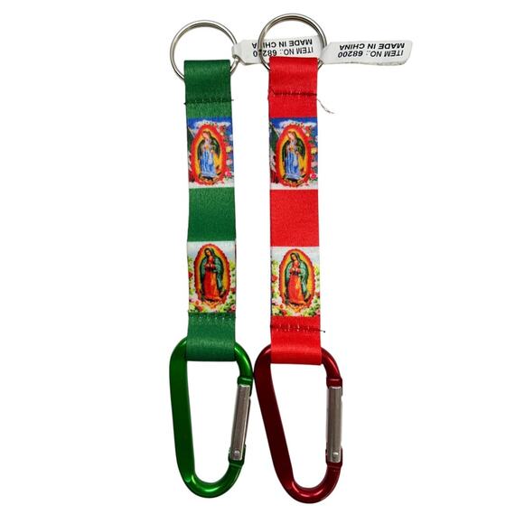 Our Lady of Guadalupe Set of 2 Fabric Carabiner Keyrings Key Chain 8" - Picture 1 of 6